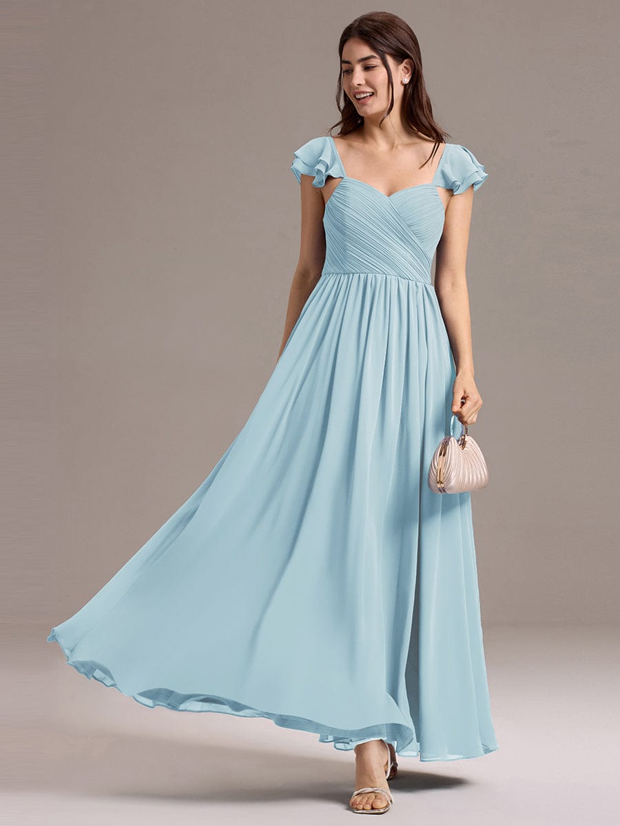 ever CLARKE|Chiffon A-Line Ruffles Cap Sleeve Bridesmaid Dress with Side Slit