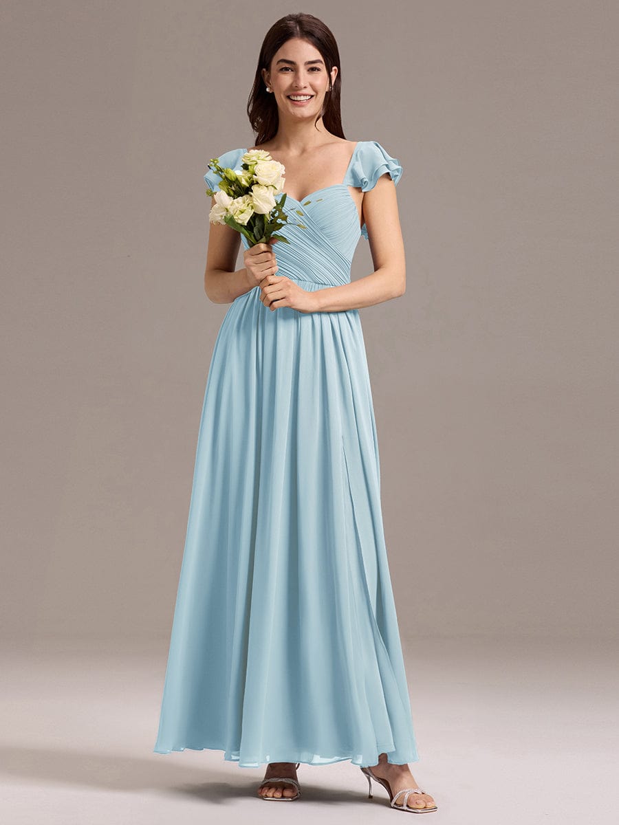 ever CLARKE|Chiffon A-Line Ruffles Cap Sleeve Bridesmaid Dress with Side Slit