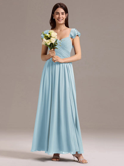 ever CLARKE|Chiffon A-Line Ruffles Cap Sleeve Bridesmaid Dress with Side Slit