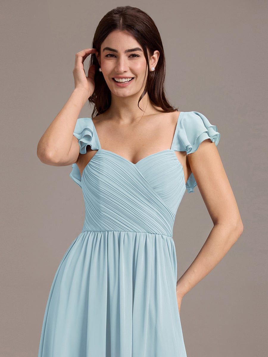 ever CLARKE|Chiffon A-Line Ruffles Cap Sleeve Bridesmaid Dress with Side Slit