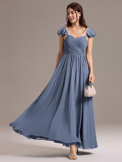 ever CLARKE|Chiffon A-Line Ruffles Cap Sleeve Bridesmaid Dress with Side Slit