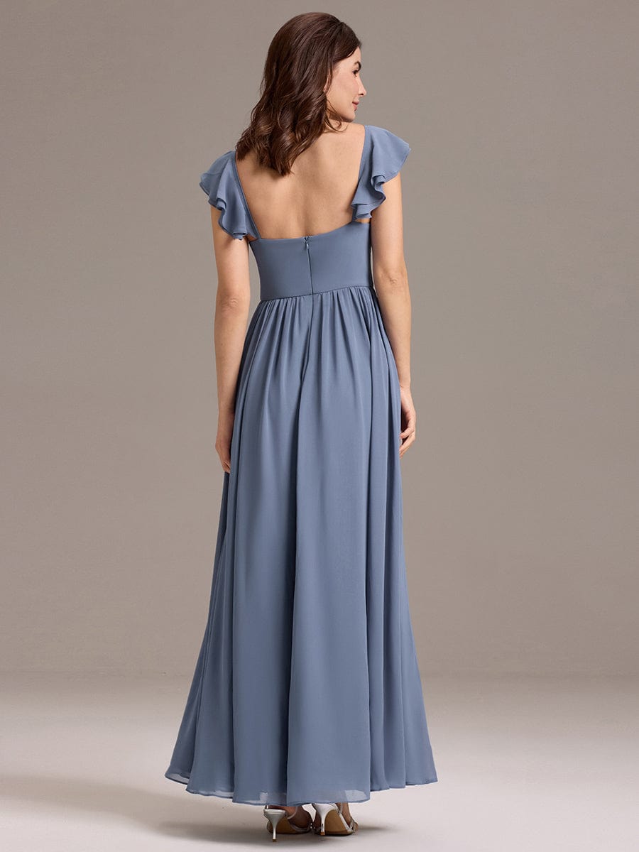 ever CLARKE|Chiffon A-Line Ruffles Cap Sleeve Bridesmaid Dress with Side Slit