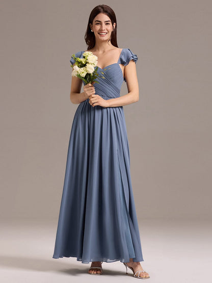 ever CLARKE|Chiffon A-Line Ruffles Cap Sleeve Bridesmaid Dress with Side Slit