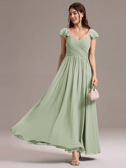 ever CLARKE|Chiffon A-Line Ruffles Cap Sleeve Bridesmaid Dress with Side Slit