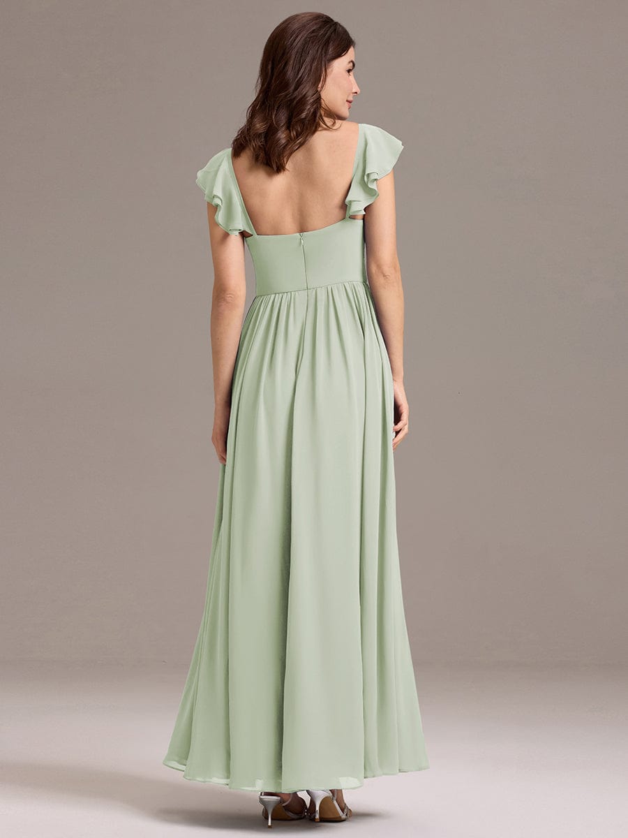 ever CLARKE|Chiffon A-Line Ruffles Cap Sleeve Bridesmaid Dress with Side Slit
