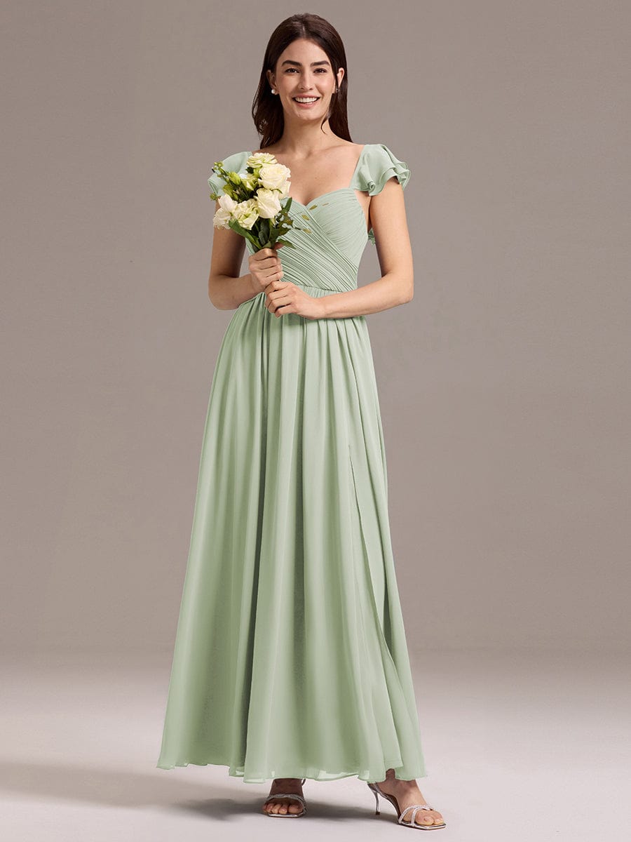 ever CLARKE|Chiffon A-Line Ruffles Cap Sleeve Bridesmaid Dress with Side Slit
