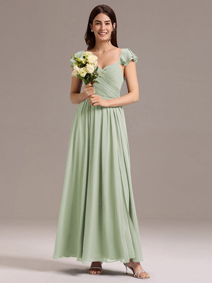 ever CLARKE|Chiffon A-Line Ruffles Cap Sleeve Bridesmaid Dress with Side Slit