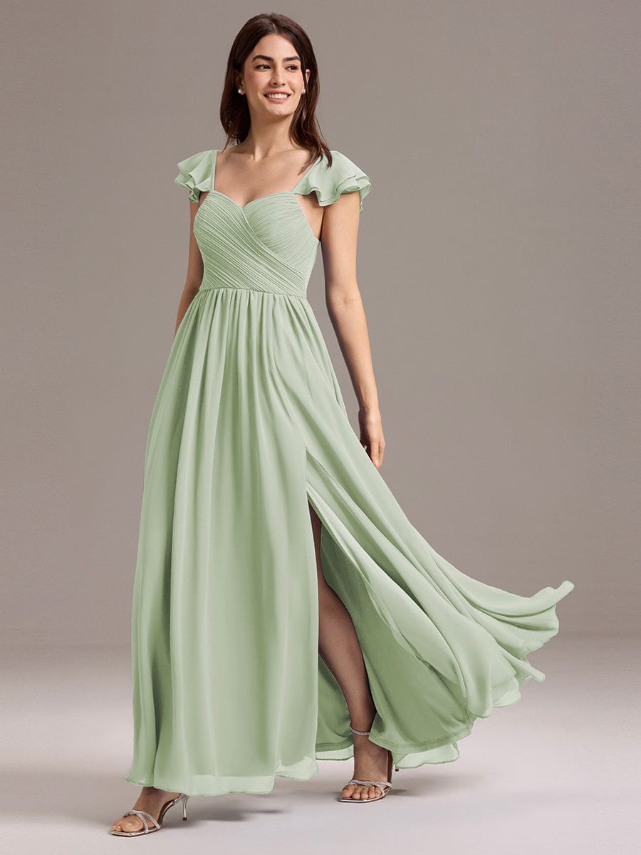 ever CLARKE|Chiffon A-Line Ruffles Cap Sleeve Bridesmaid Dress with Side Slit