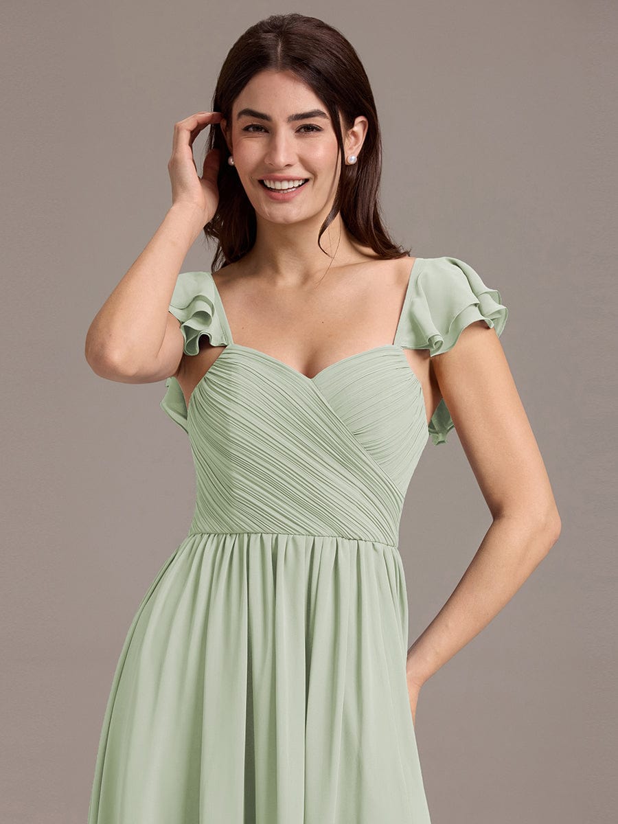 ever CLARKE|Chiffon A-Line Ruffles Cap Sleeve Bridesmaid Dress with Side Slit