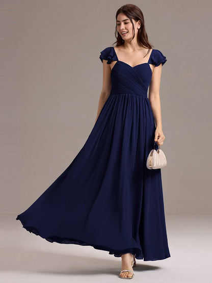 ever CLARKE|Chiffon A-Line Ruffles Cap Sleeve Bridesmaid Dress with Side Slit