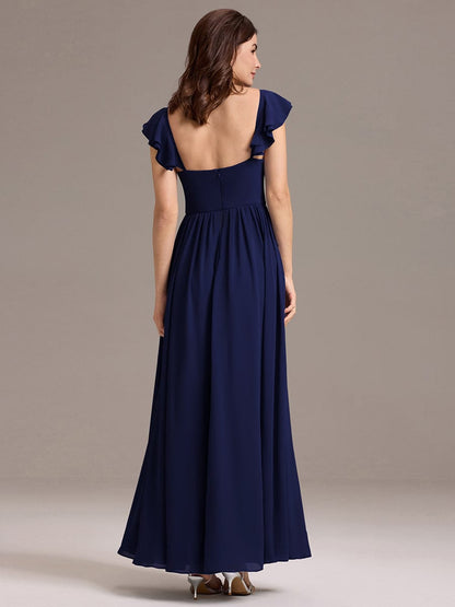 ever CLARKE|Chiffon A-Line Ruffles Cap Sleeve Bridesmaid Dress with Side Slit
