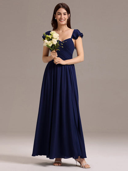 ever CLARKE|Chiffon A-Line Ruffles Cap Sleeve Bridesmaid Dress with Side Slit