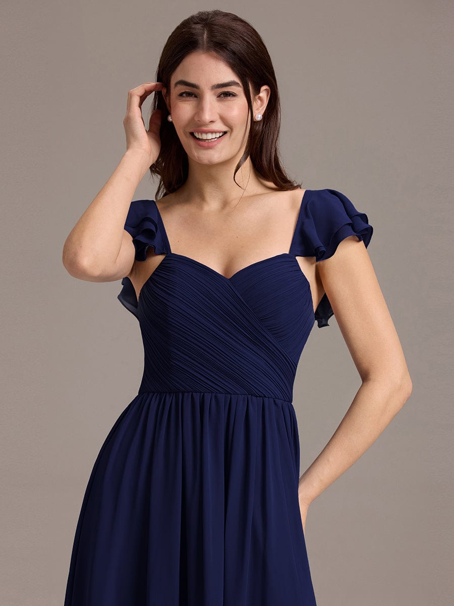 ever CLARKE|Chiffon A-Line Ruffles Cap Sleeve Bridesmaid Dress with Side Slit