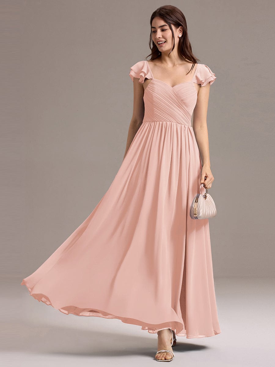ever CLARKE|Chiffon A-Line Ruffles Cap Sleeve Bridesmaid Dress with Side Slit