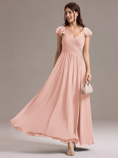 ever CLARKE|Chiffon A-Line Ruffles Cap Sleeve Bridesmaid Dress with Side Slit