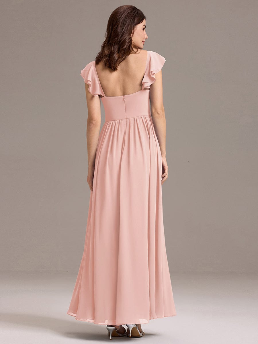 ever CLARKE|Chiffon A-Line Ruffles Cap Sleeve Bridesmaid Dress with Side Slit