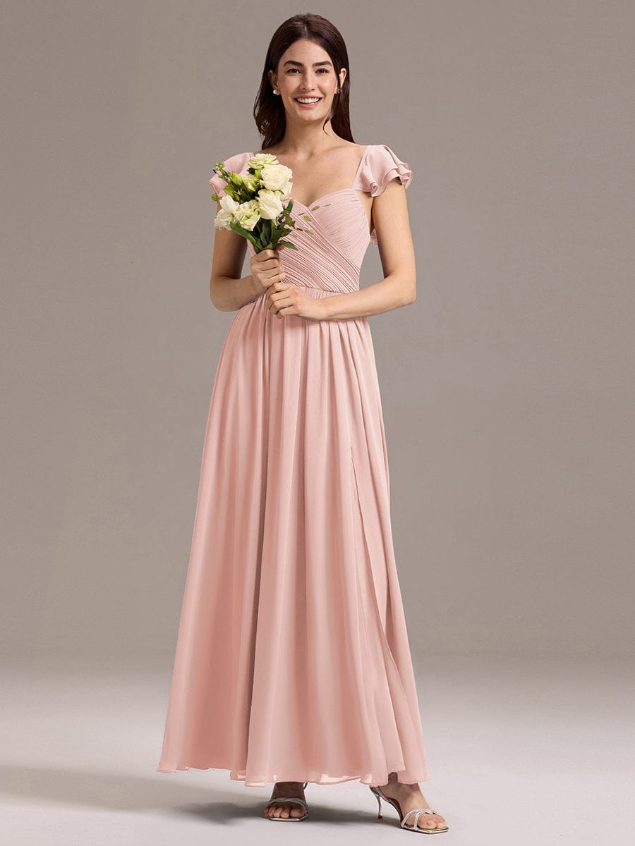 ever CLARKE|Chiffon A-Line Ruffles Cap Sleeve Bridesmaid Dress with Side Slit
