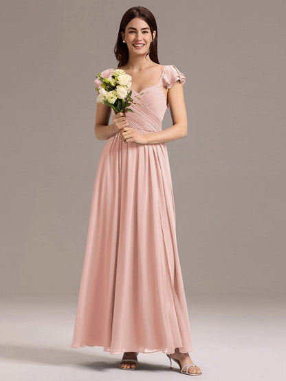 ever CLARKE|Chiffon A-Line Ruffles Cap Sleeve Bridesmaid Dress with Side Slit