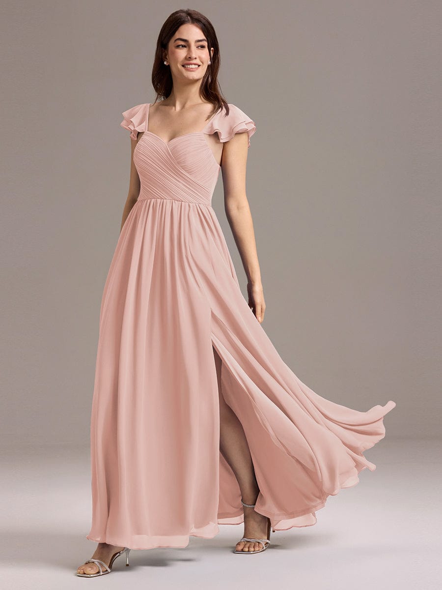 ever CLARKE|Chiffon A-Line Ruffles Cap Sleeve Bridesmaid Dress with Side Slit