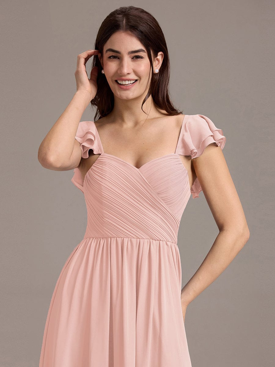 ever CLARKE|Chiffon A-Line Ruffles Cap Sleeve Bridesmaid Dress with Side Slit