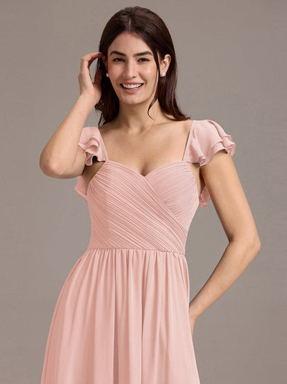 ever CLARKE|Chiffon A-Line Ruffles Cap Sleeve Bridesmaid Dress with Side Slit