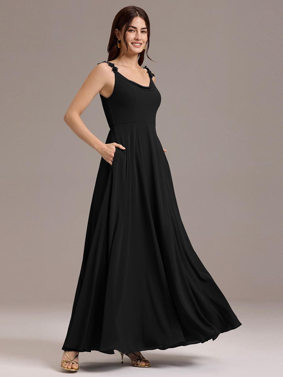 ever ZINNELLE|Flowy Chiffon Cowl Neck Backless A-Line Floral Strap Bridesmaids Dress