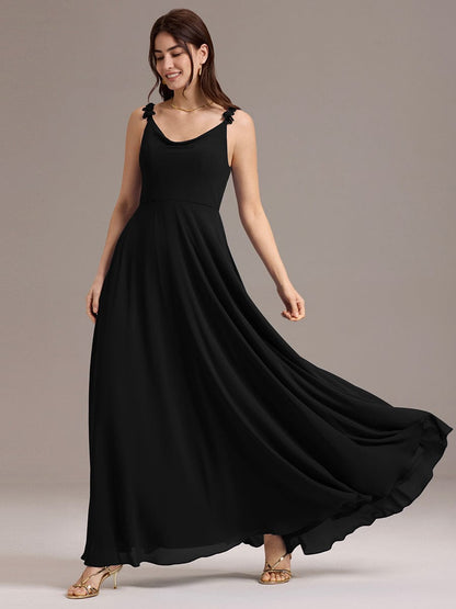 ever ZINNELLE|Flowy Chiffon Cowl Neck Backless A-Line Floral Strap Bridesmaids Dress