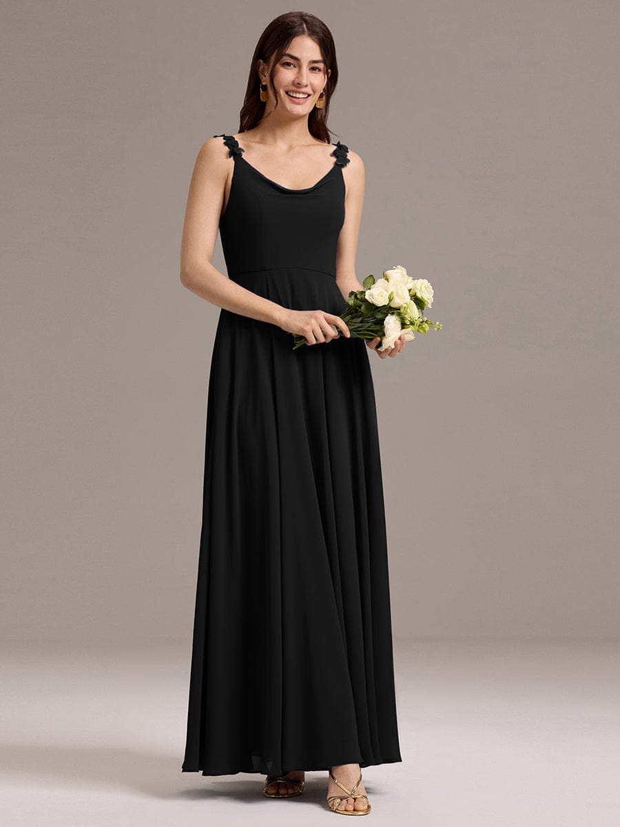 ever ZINNELLE|Flowy Chiffon Cowl Neck Backless A-Line Floral Strap Bridesmaids Dress