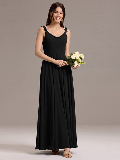 ever ZINNELLE|Flowy Chiffon Cowl Neck Backless A-Line Floral Strap Bridesmaids Dress