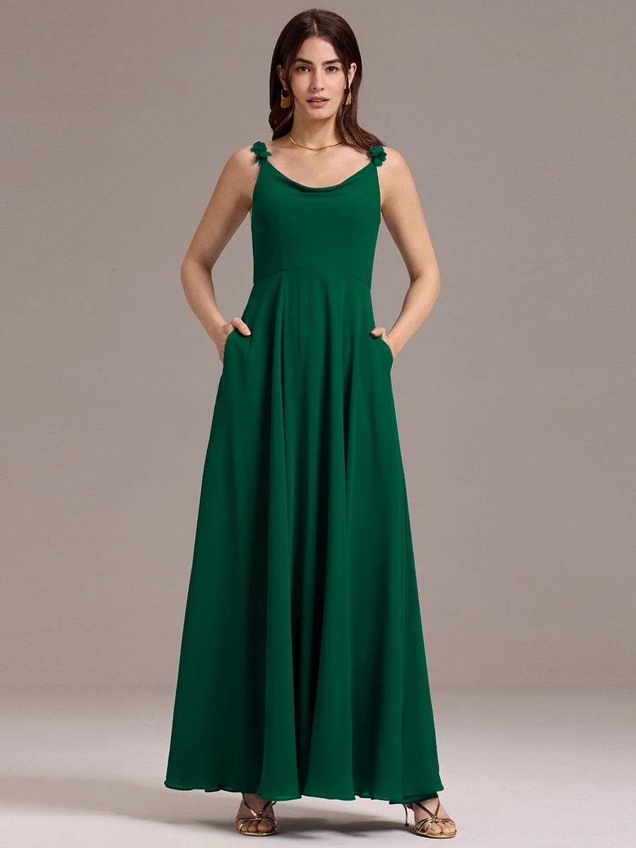 ever ZINNELLE|Flowy Chiffon Cowl Neck Backless A-Line Floral Strap Bridesmaids Dress