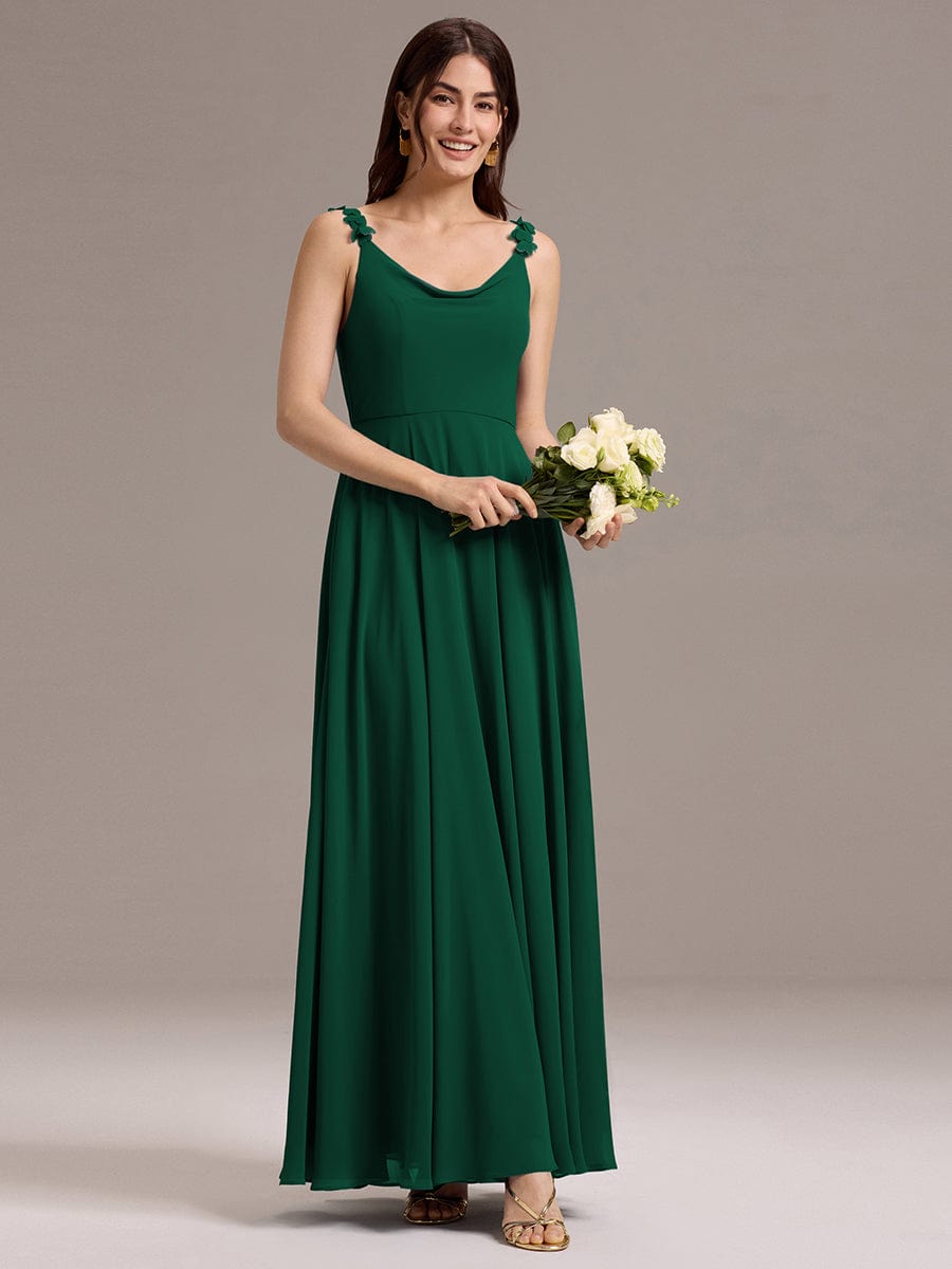 ever ZINNELLE|Flowy Chiffon Cowl Neck Backless A-Line Floral Strap Bridesmaids Dress