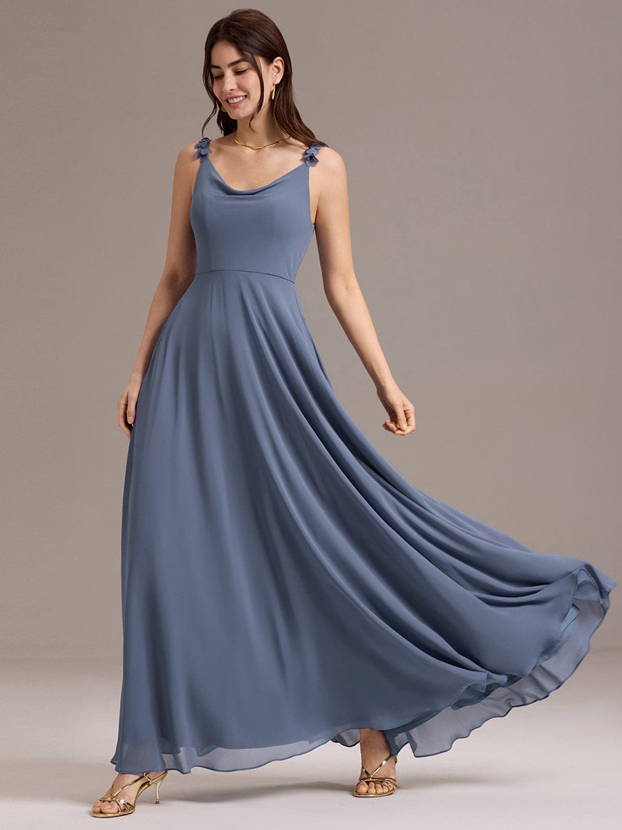 ever ZINNELLE|Flowy Chiffon Cowl Neck Backless A-Line Floral Strap Bridesmaids Dress