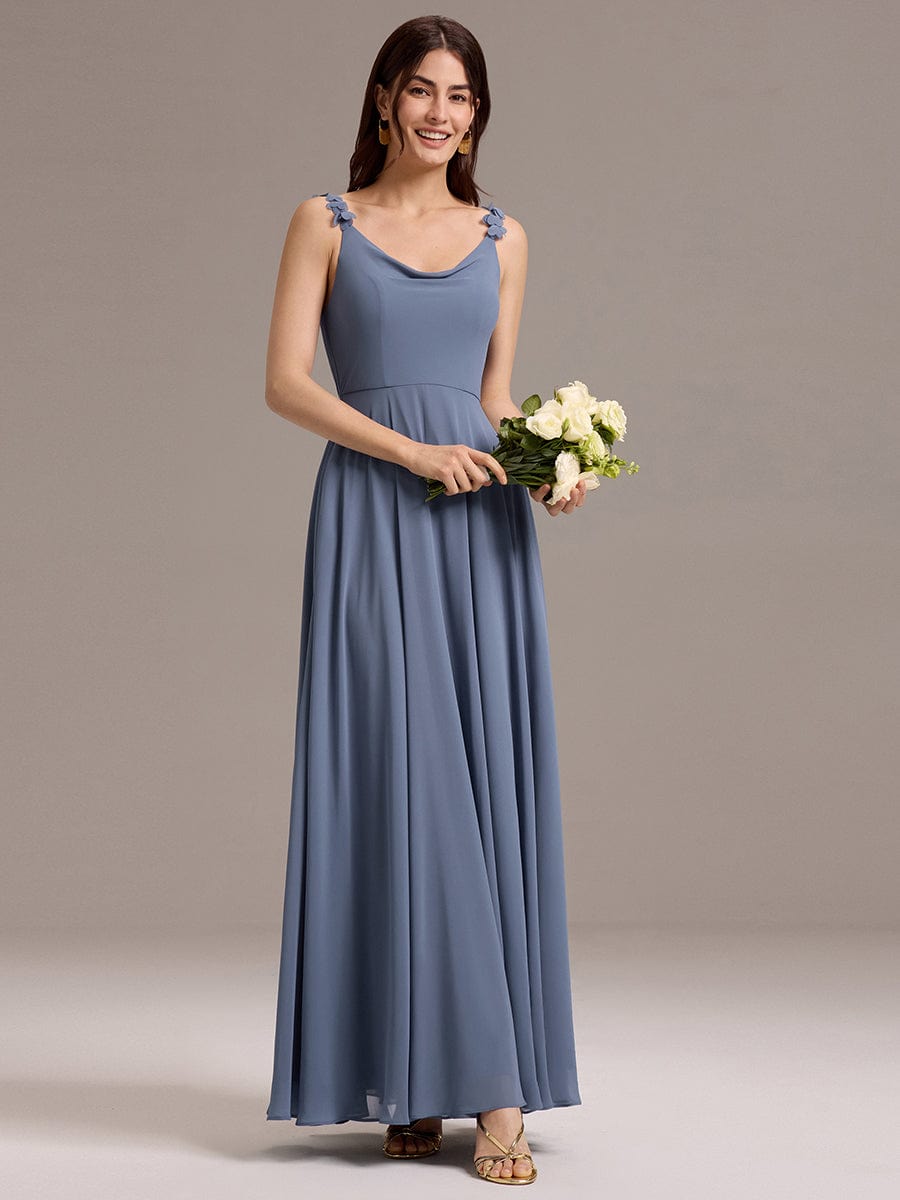 ever ZINNELLE|Flowy Chiffon Cowl Neck Backless A-Line Floral Strap Bridesmaids Dress
