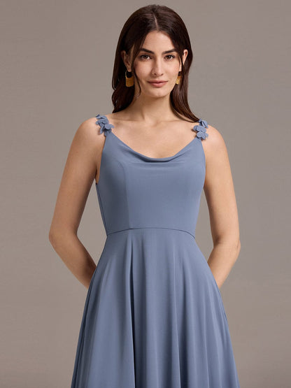 ever ZINNELLE|Flowy Chiffon Cowl Neck Backless A-Line Floral Strap Bridesmaids Dress