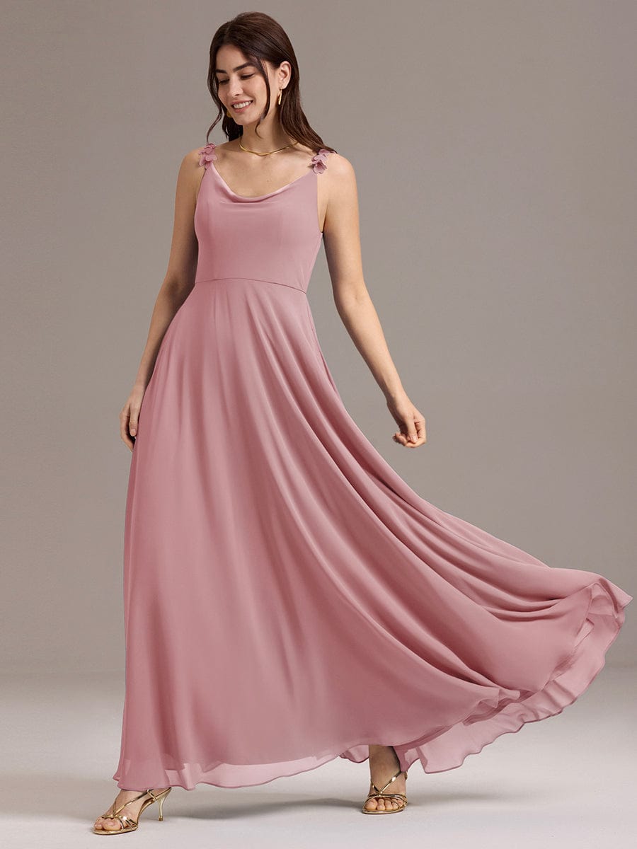 ever ZINNELLE|Flowy Chiffon Cowl Neck Backless A-Line Floral Strap Bridesmaids Dress