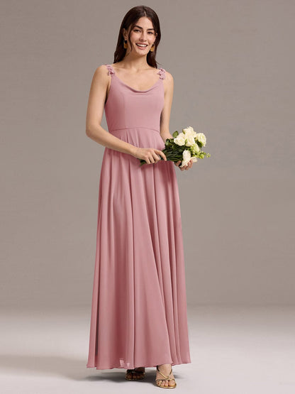 ever ZINNELLE|Flowy Chiffon Cowl Neck Backless A-Line Floral Strap Bridesmaids Dress