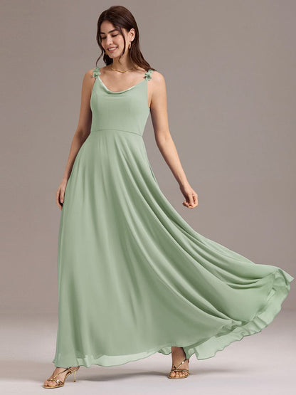 ever ZINNELLE|Flowy Chiffon Cowl Neck Backless A-Line Floral Strap Bridesmaids Dress