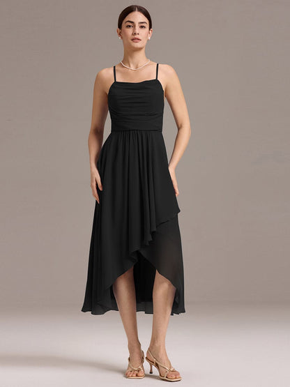 ever ARLYS|Asymmetrical Hem Strappy Chiffon A-Line Backless Bridesmaid Dress