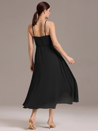 ever ARLYS|Asymmetrical Hem Strappy Chiffon A-Line Backless Bridesmaid Dress