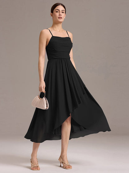 ever ARLYS|Asymmetrical Hem Strappy Chiffon A-Line Backless Bridesmaid Dress