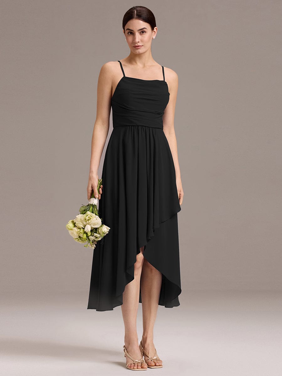 ever ARLYS|Asymmetrical Hem Strappy Chiffon A-Line Backless Bridesmaid Dress