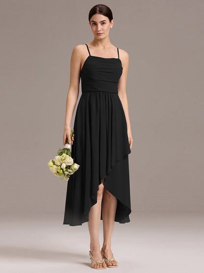 ever ARLYS|Asymmetrical Hem Strappy Chiffon A-Line Backless Bridesmaid Dress