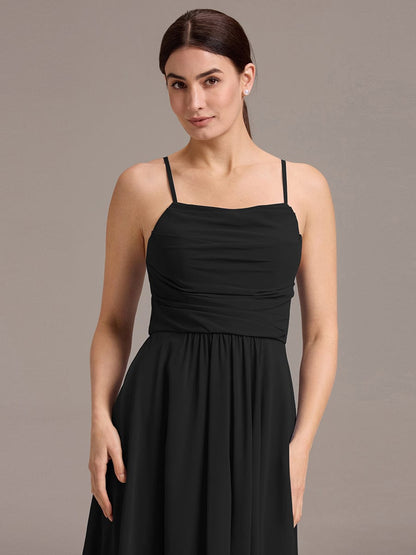 ever ARLYS|Asymmetrical Hem Strappy Chiffon A-Line Backless Bridesmaid Dress