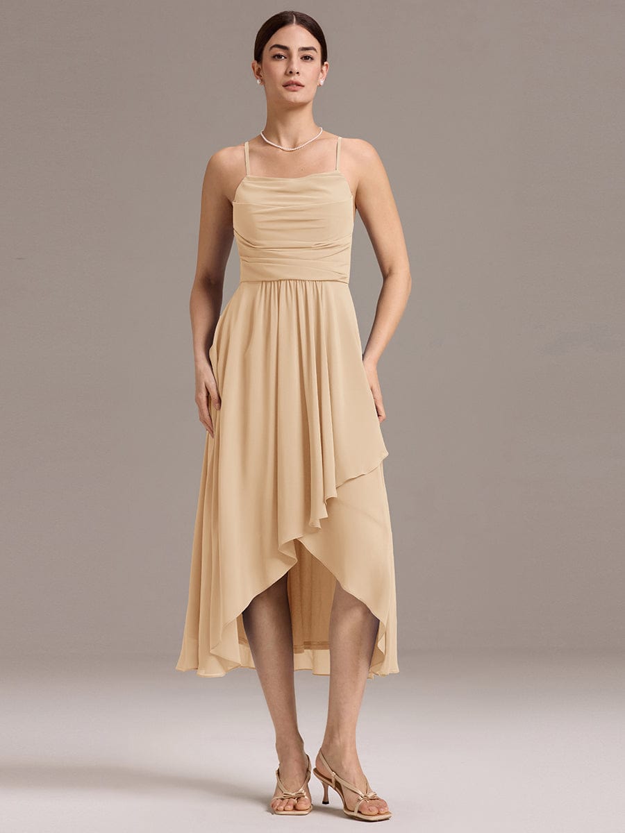ever ARLYS|Asymmetrical Hem Strappy Chiffon A-Line Backless Bridesmaid Dress
