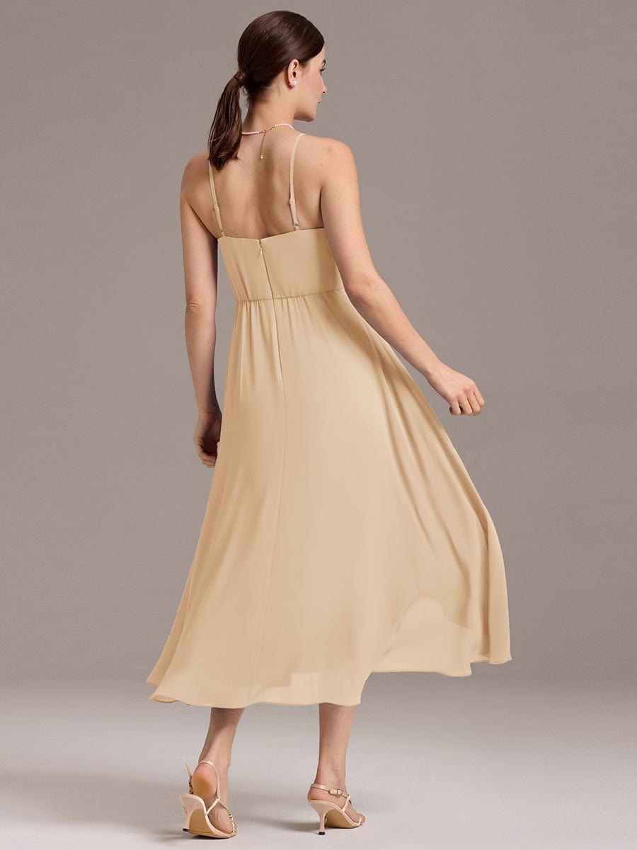 ever ARLYS|Asymmetrical Hem Strappy Chiffon A-Line Backless Bridesmaid Dress