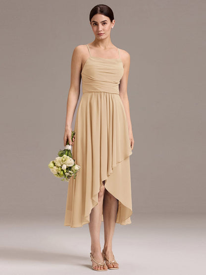 ever ARLYS|Asymmetrical Hem Strappy Chiffon A-Line Backless Bridesmaid Dress