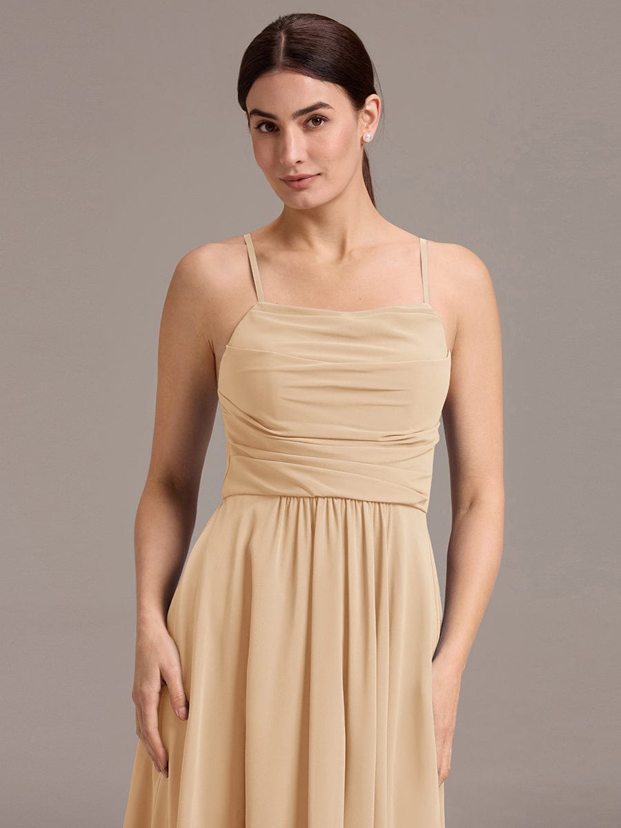 ever ARLYS|Asymmetrical Hem Strappy Chiffon A-Line Backless Bridesmaid Dress