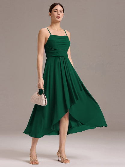 ever ARLYS|Asymmetrical Hem Strappy Chiffon A-Line Backless Bridesmaid Dress