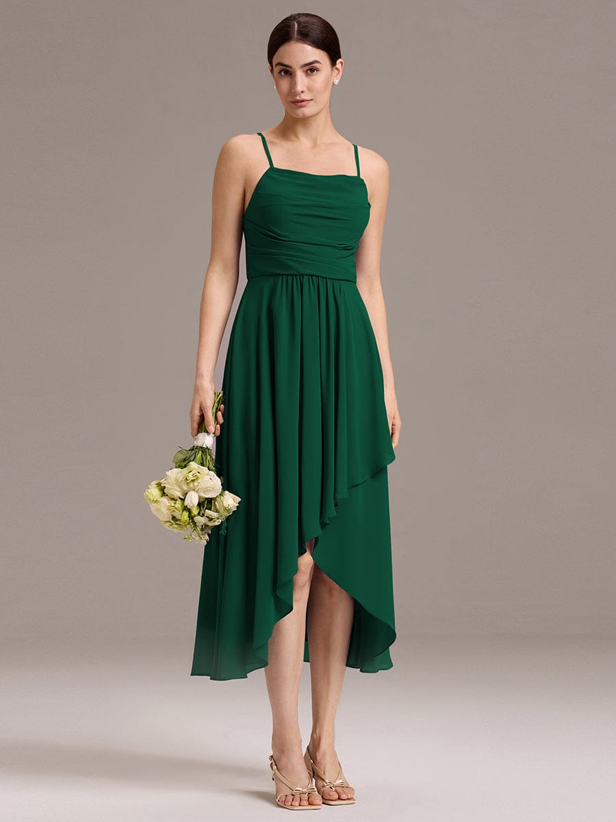 ever ARLYS|Asymmetrical Hem Strappy Chiffon A-Line Backless Bridesmaid Dress