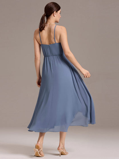 ever ARLYS|Asymmetrical Hem Strappy Chiffon A-Line Backless Bridesmaid Dress